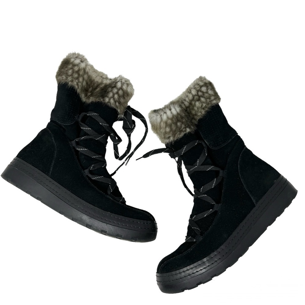 BareTraps Linsie Black Suede Water Repellent Faux Shearling Boots Size 9.5